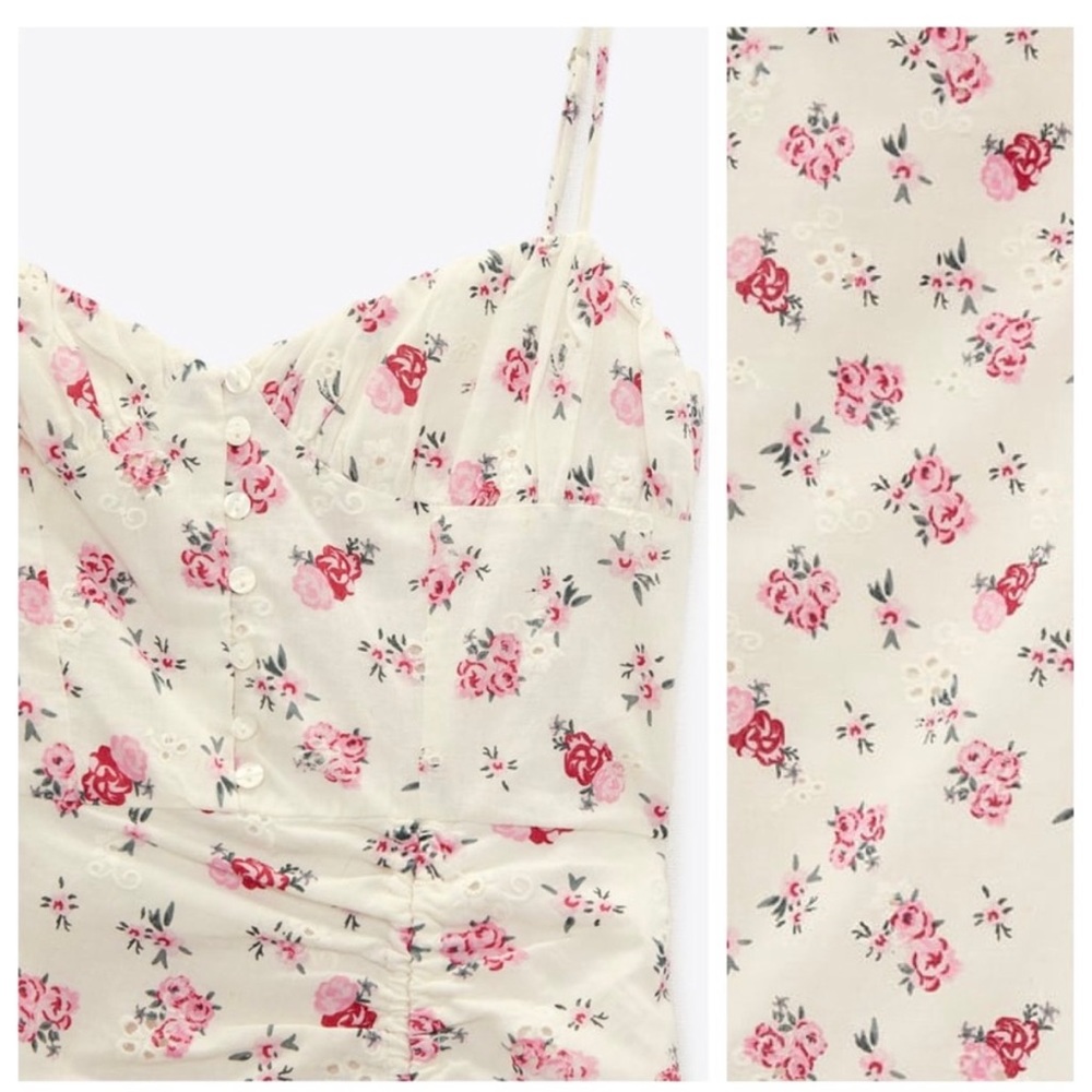 Zara Linen Embroidered Floral Drape Dress